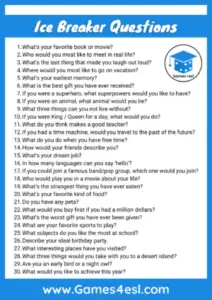 30 Fun Icebreaker Questions To Get To Know Your Students | Games4esl