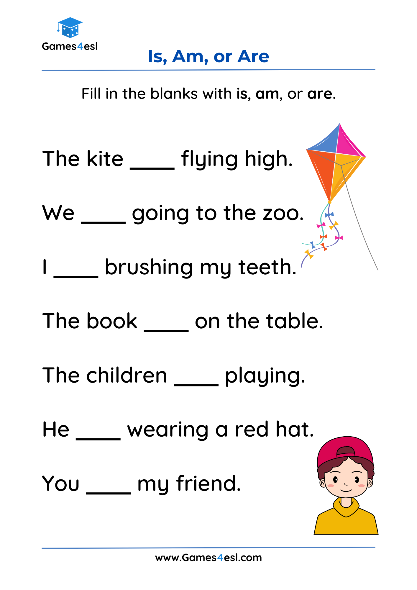 A worksheet for teaching is, am, and are.