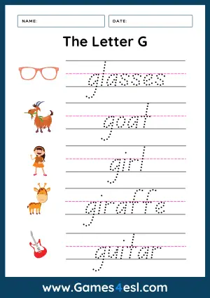 Letter G Writing Worksheet