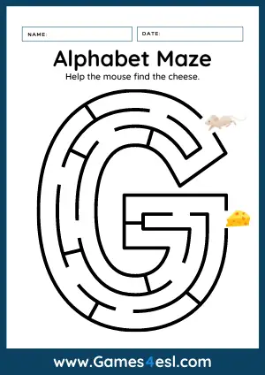 Letter G Maze Worksheet - Uppercase