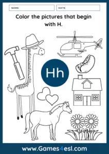 Free Letter H Worksheets | Games4esl