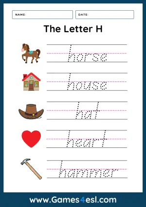 Letter H Writing Worksheet