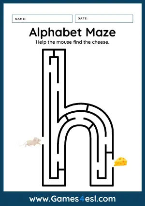 Letter H Maze Worksheet - Lowercase