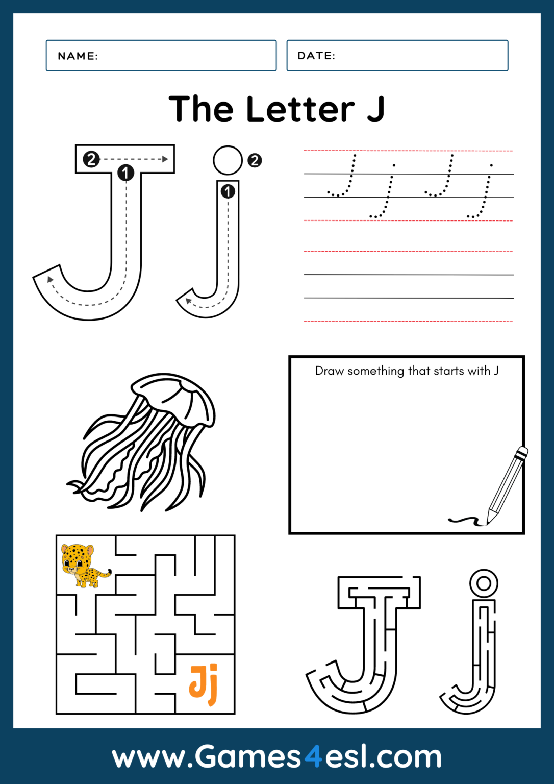 Free Letter J Worksheets | Games4esl