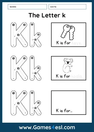 Letter K Worksheet for kids