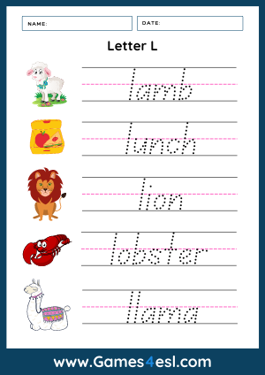 Letter L writing worksheet
