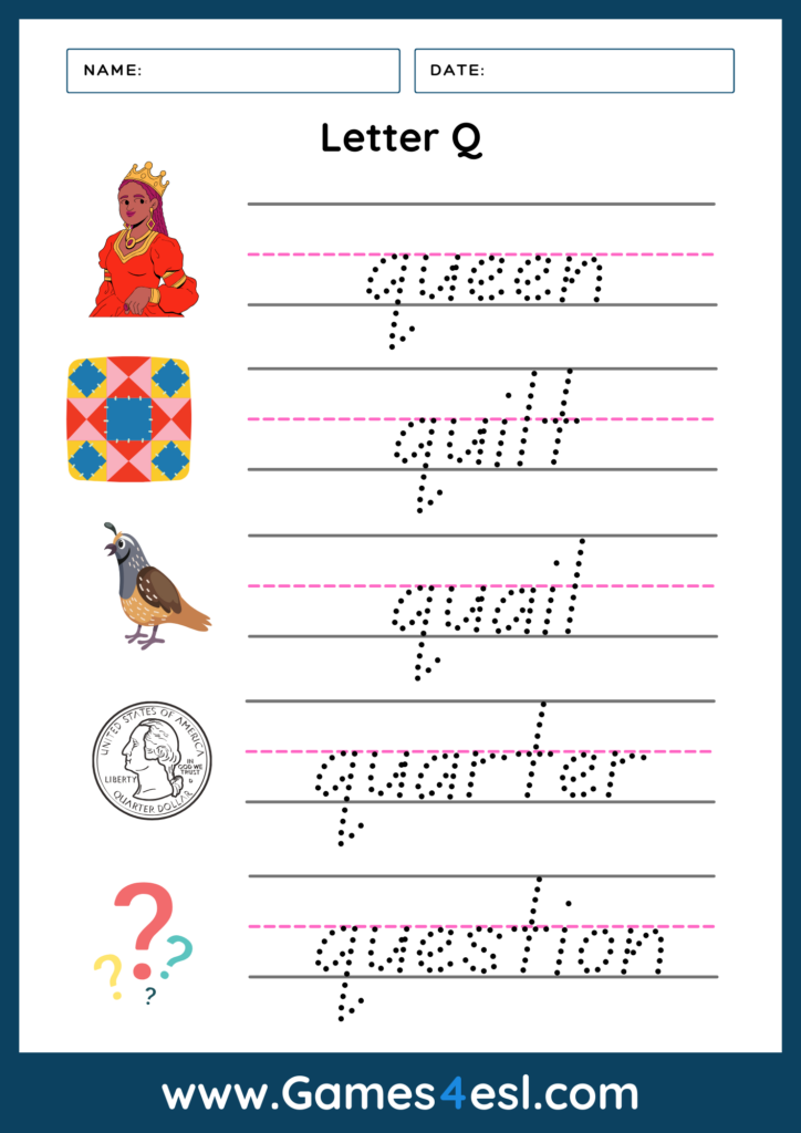A Letter Q Writing Worksheet