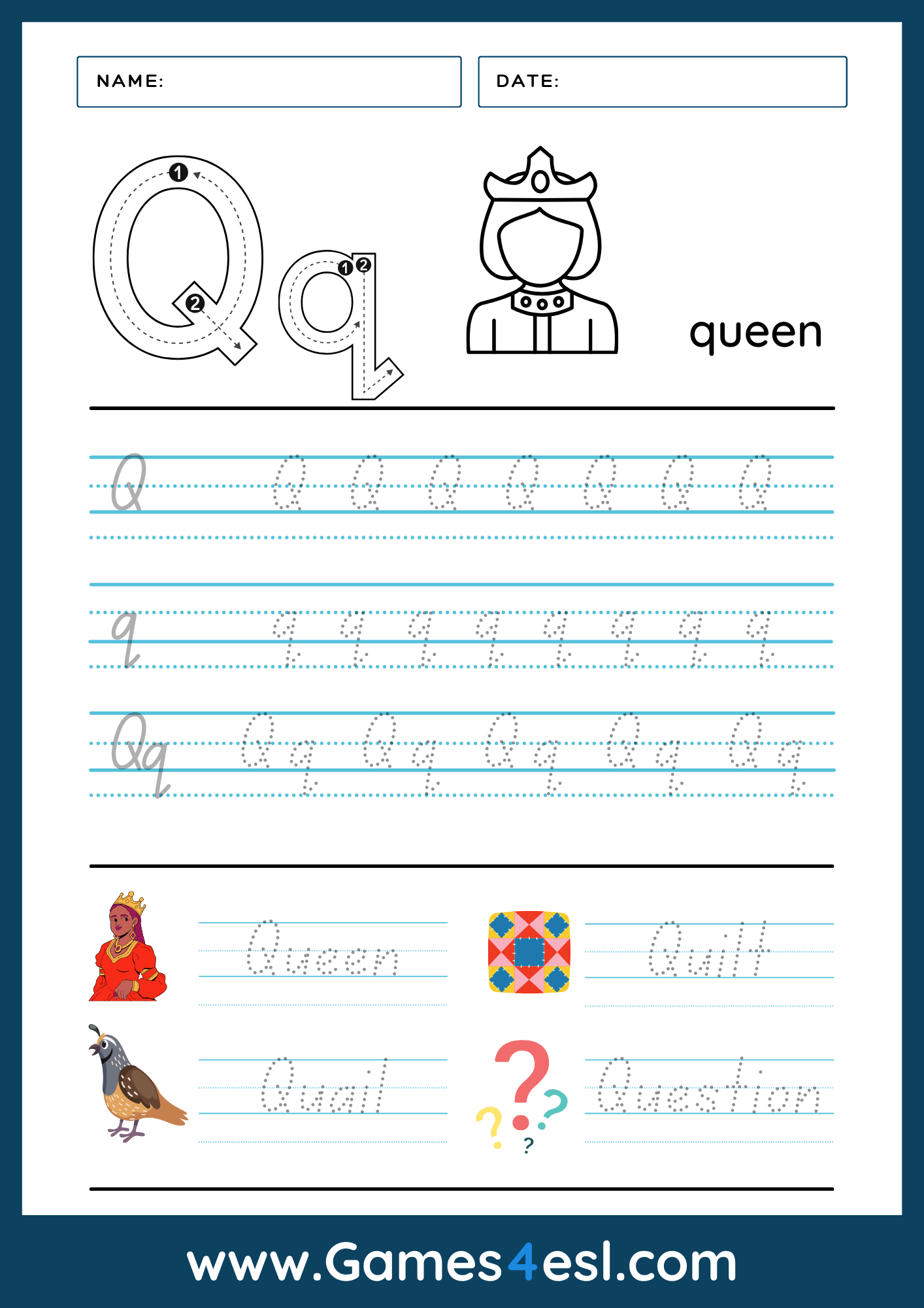 A Letter Q Tracing Worksheet