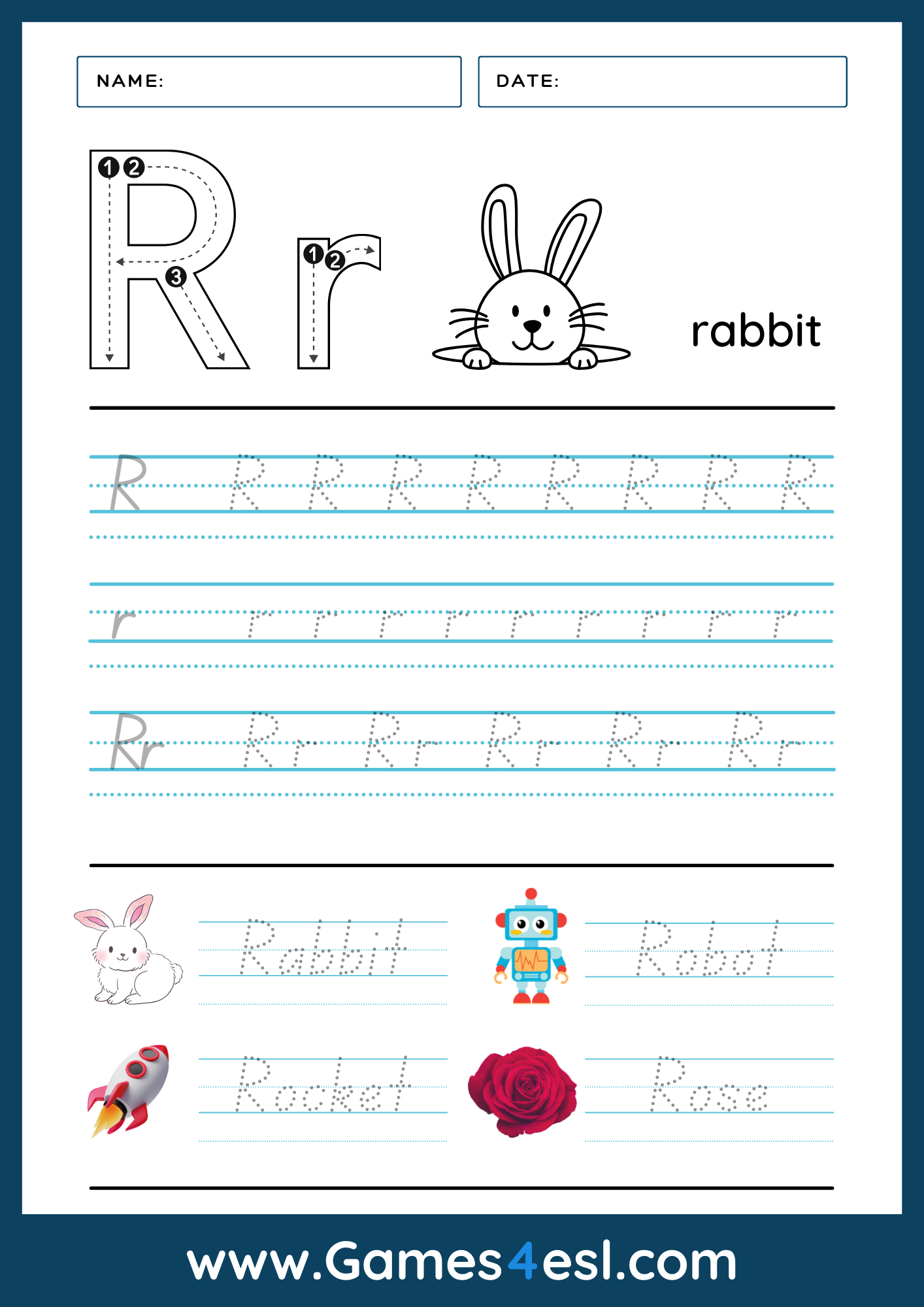 ALetter R Tracing Worksheet