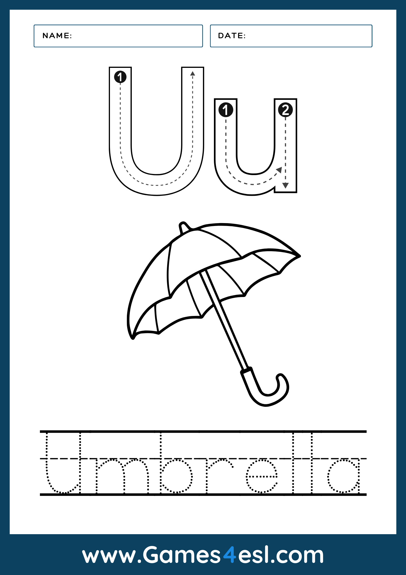 A Letter U Worksheet