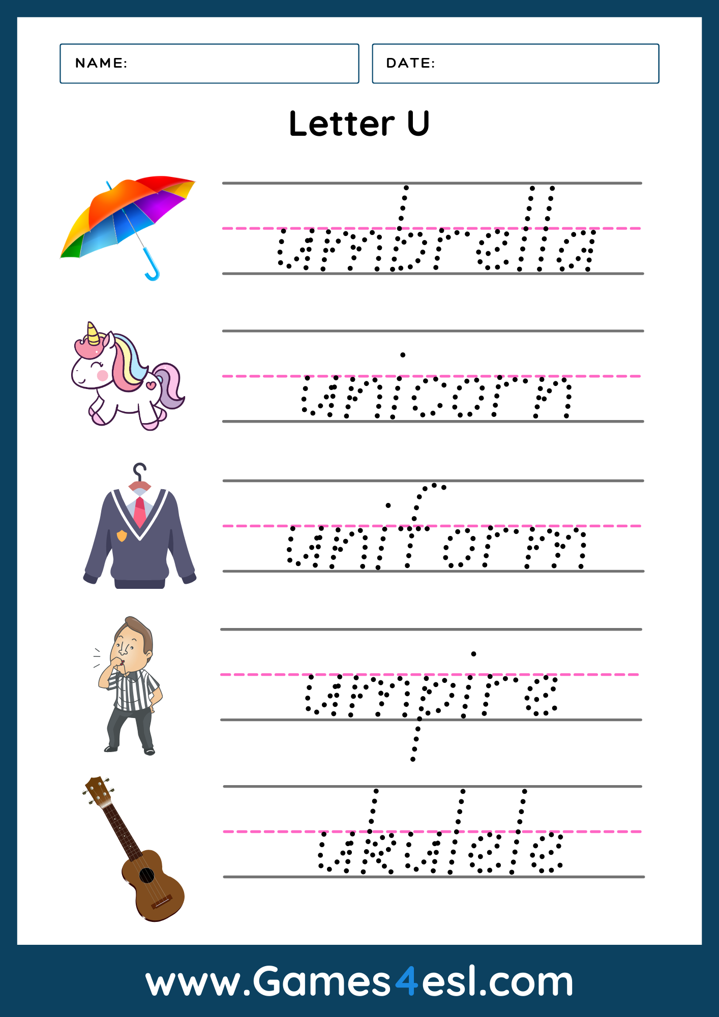 Letter U Writing Worksheet