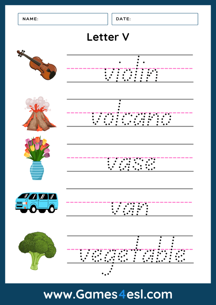 A Letter V Writing Worksheet