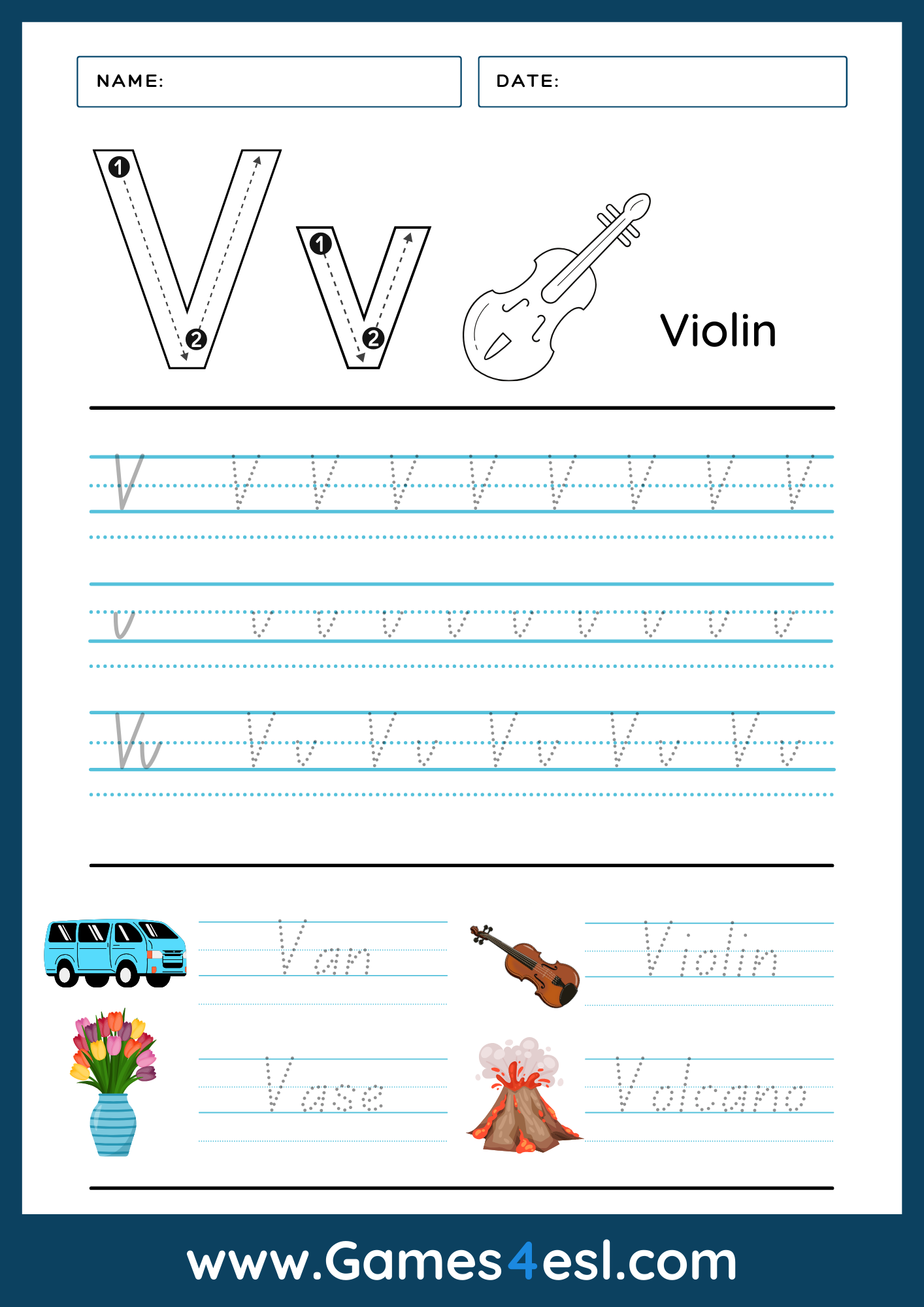 Letter V Tracing Worksheet