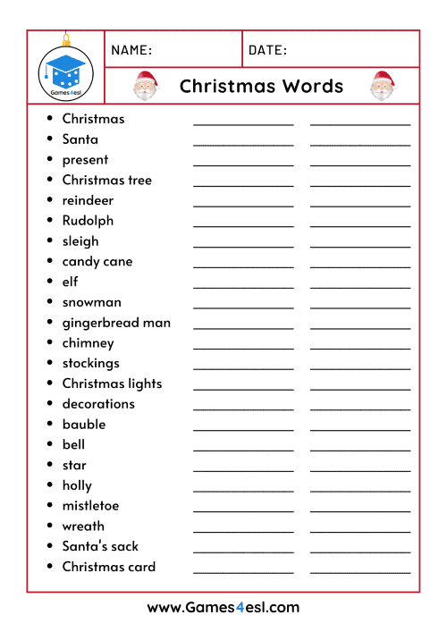 Christmas Vocabulary List