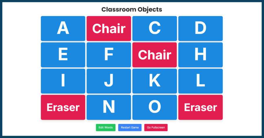 A Screenshot of an interactive online matching memory game for classroom use.
