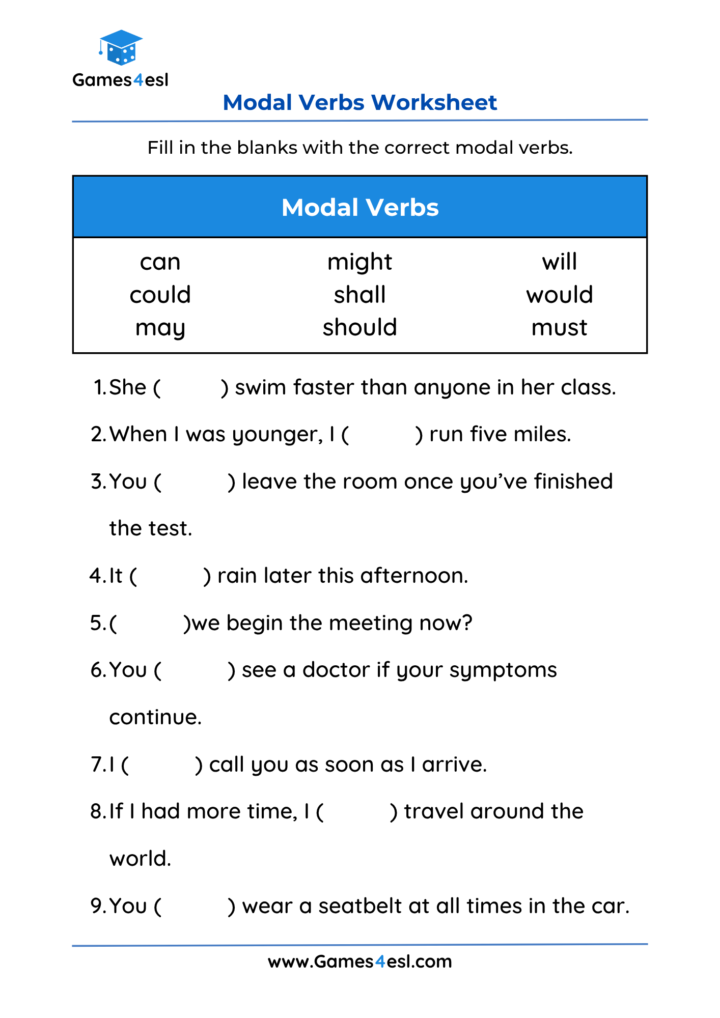 A Modal Verbs Worksheet