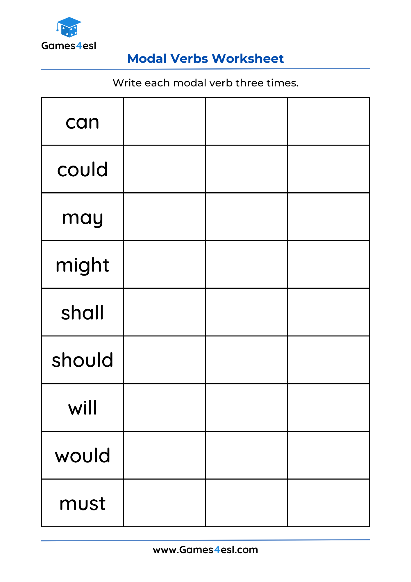 Modal Verbs Worksheet