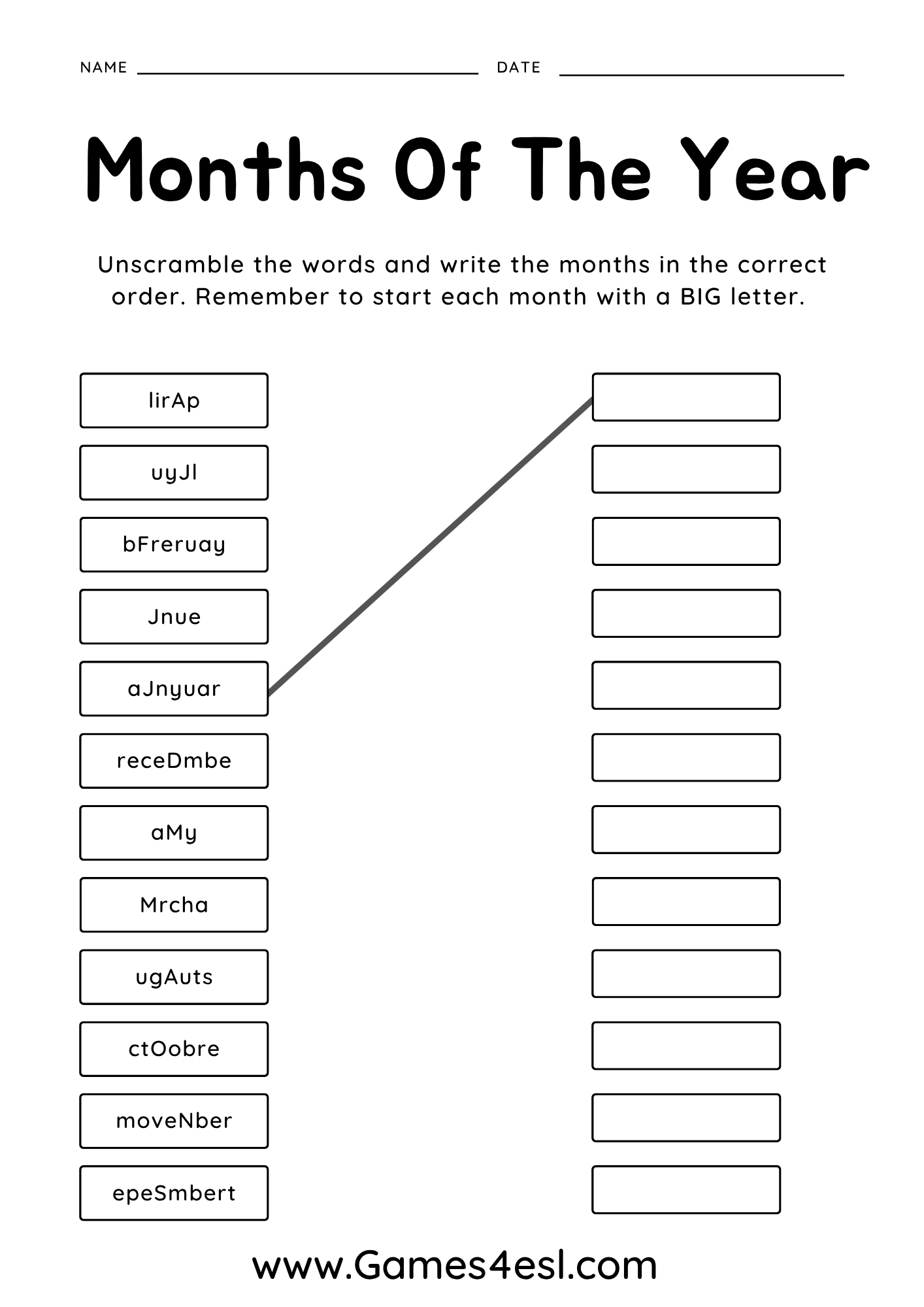 Months Of The Year Worksheets | Games4esl, image size:1414x2000