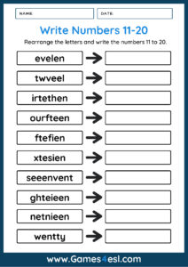 Numbers As Words Worksheets | Games4esl