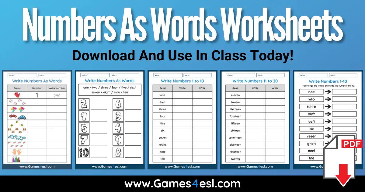 Numbers Words Worksheets