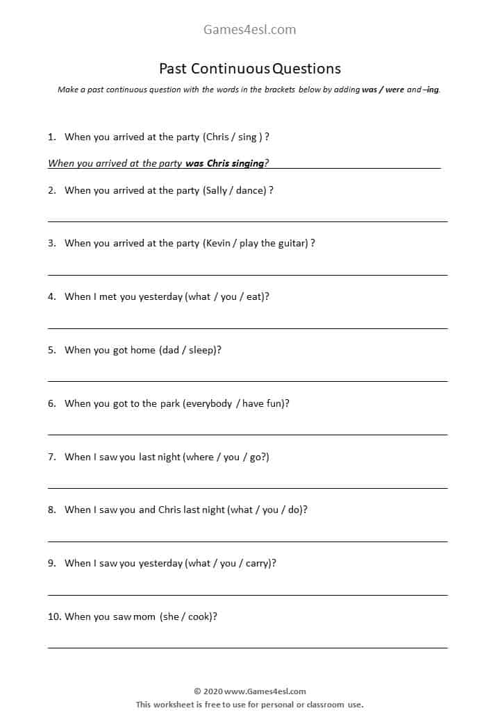 Past Continuous Questions Worksheet