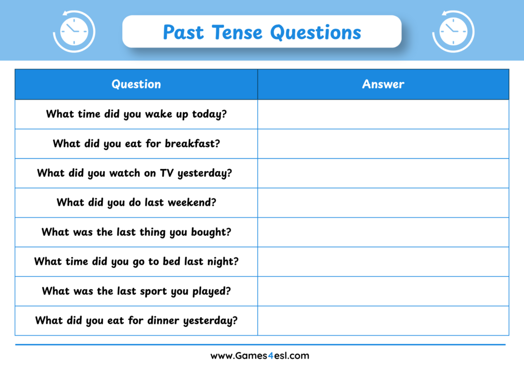 A Past Tense Questions Worksheet