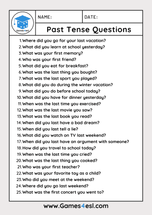 Past Tense Questions Games Esl