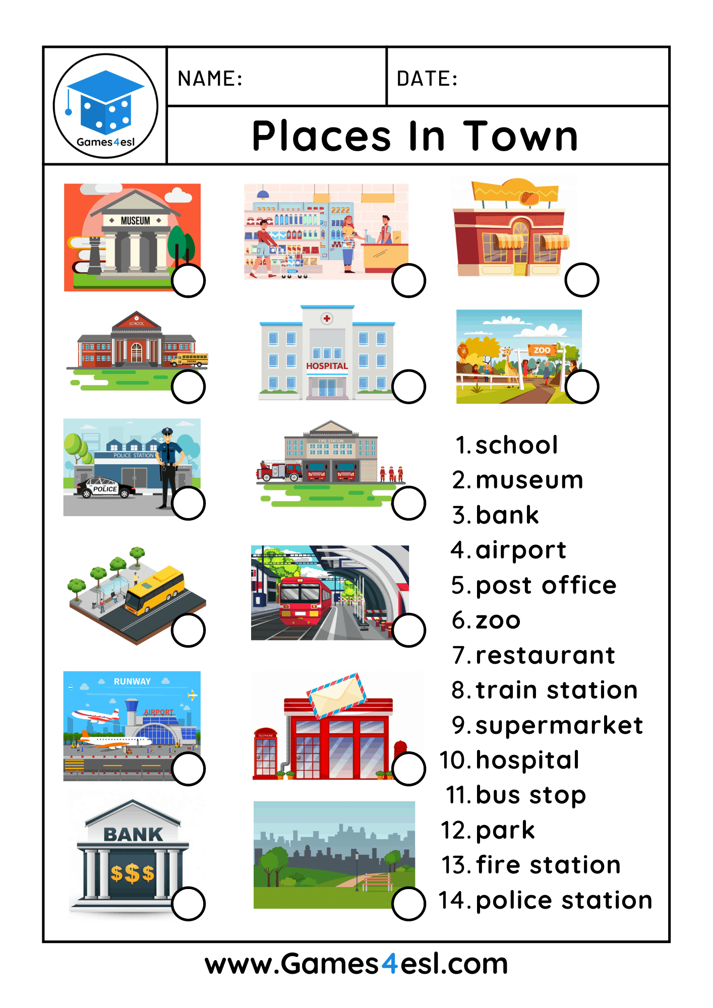 Places In Town Worksheets