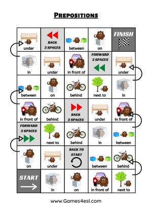 Prepositions Of Place board Game Worksheet
