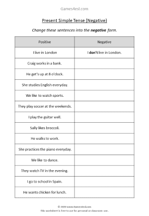 Present Simple Tense Worksheets