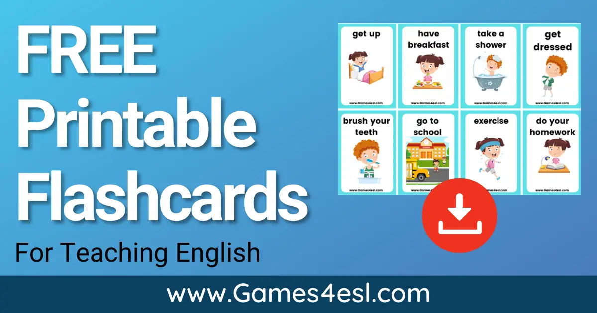 Daily Routine Verb Bingo Game, Home and School Verbs ESL Activity &  Flashcards
