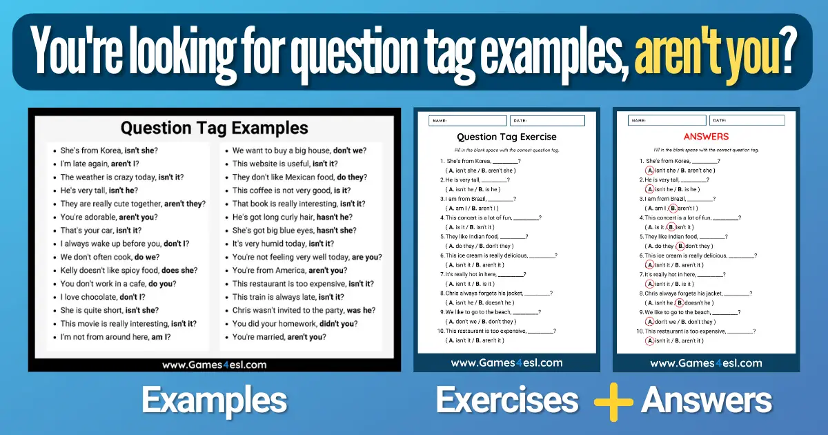 Question Tag Examples And Exercises | Games4esl