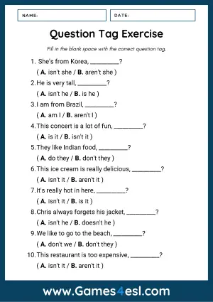 Question Tag Exercise With Answers PDF