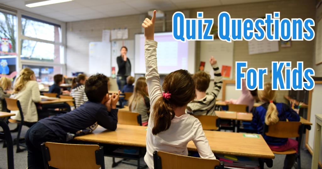 A Teacher conducting a classroom quiz with kids in a classroom.