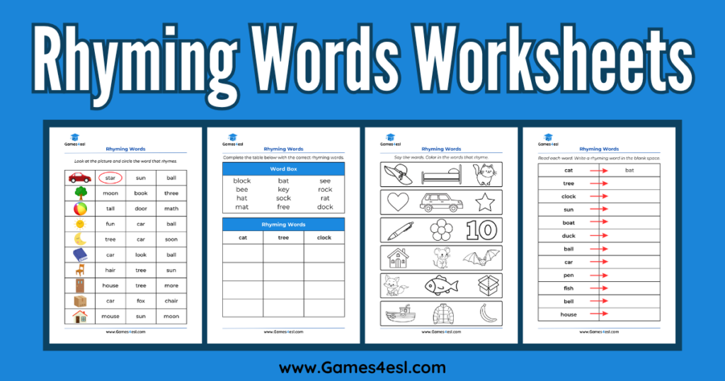 Rhyming Words Worksheets For Kids | Games4esl