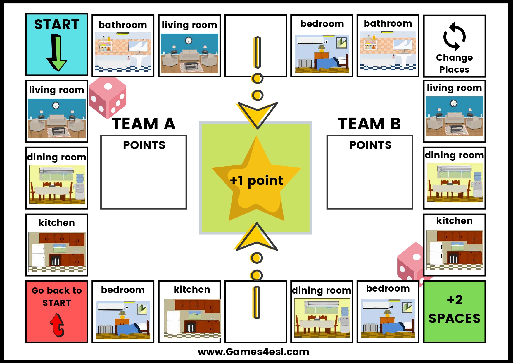 Printable Rooms Of The House Board Games | Games4esl