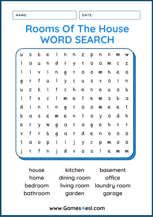Rooms Of The House Wordsearch