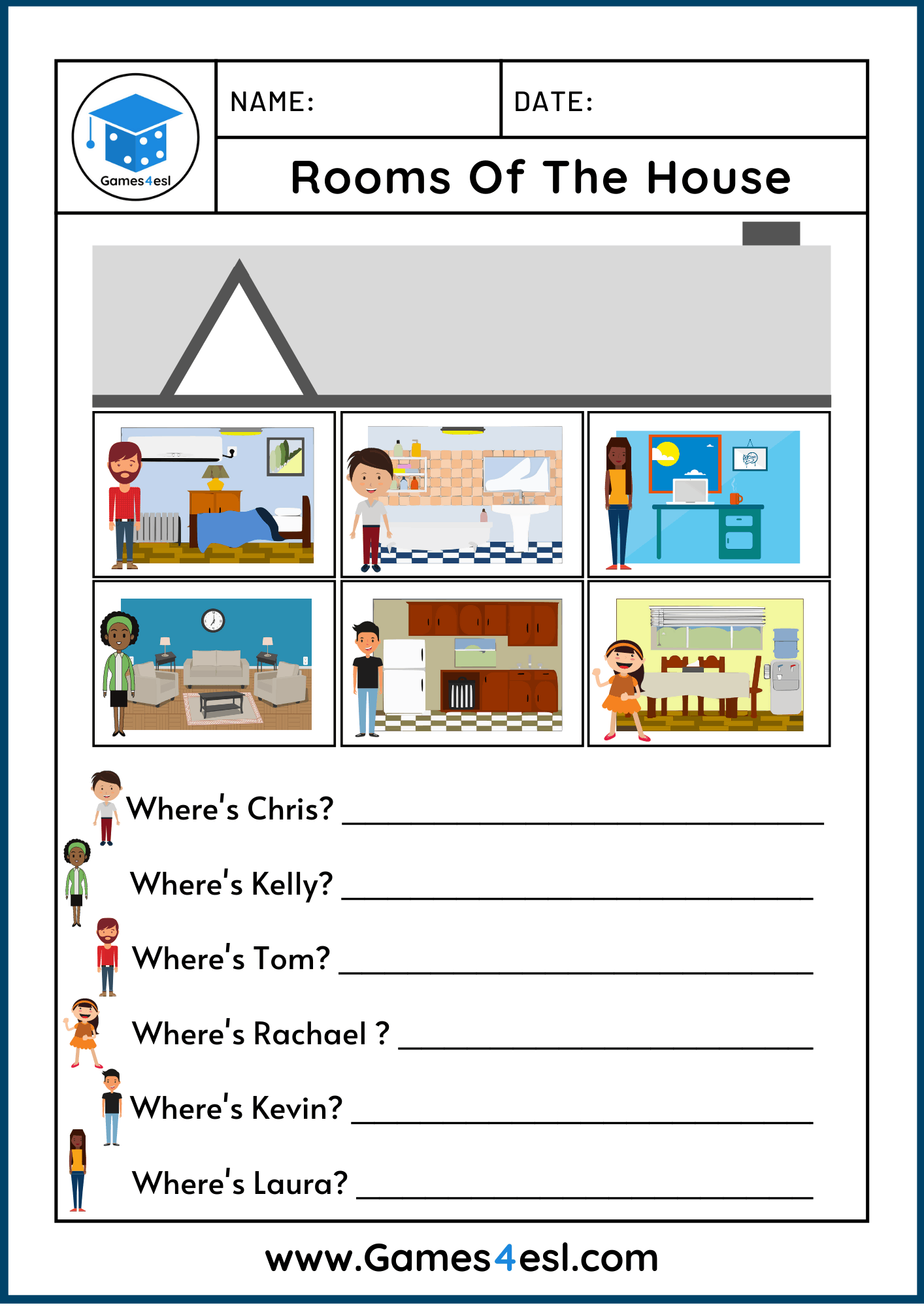 free rooms of the house worksheets games4esl