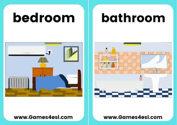 rooms of the house flashcards games4esl