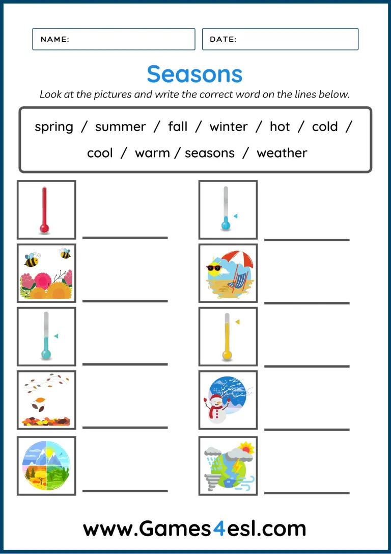 Free Seasons Worksheets | Games4esl