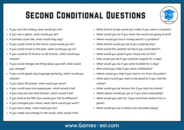 Second Conditional Questions And Example Sentences | Games4esl