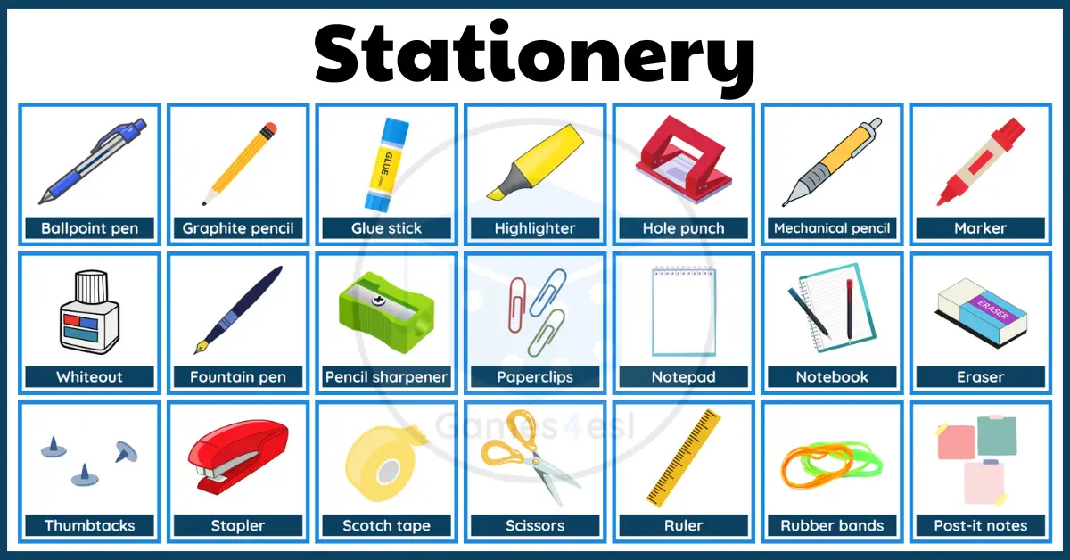 Stationery and Office Supplies Vocabulary in English - ESLBUZZ