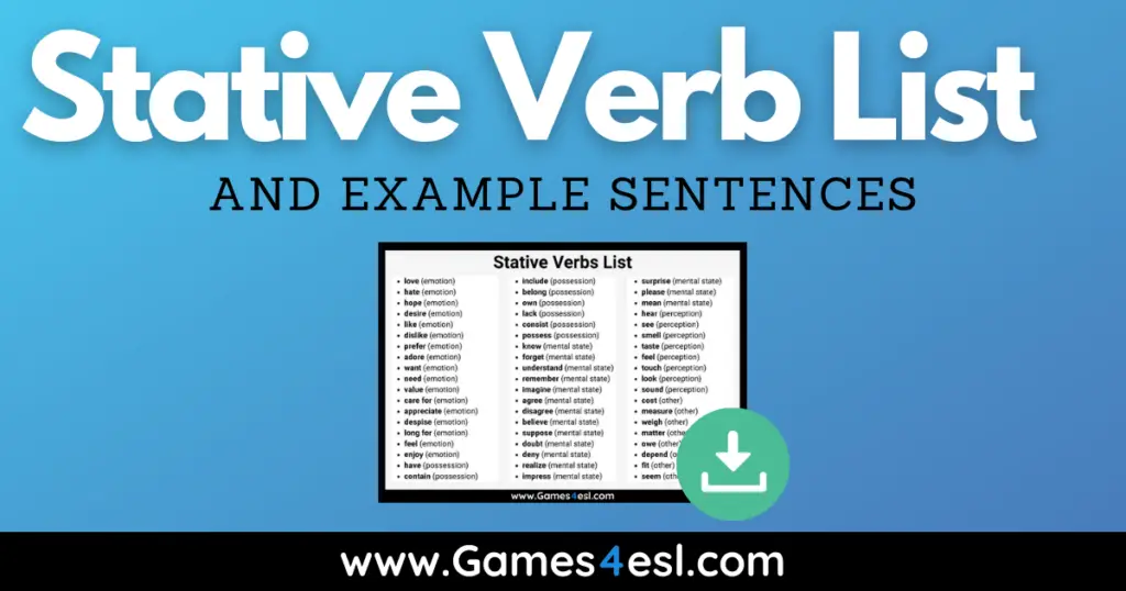 Stative Verb List With Example Sentences
