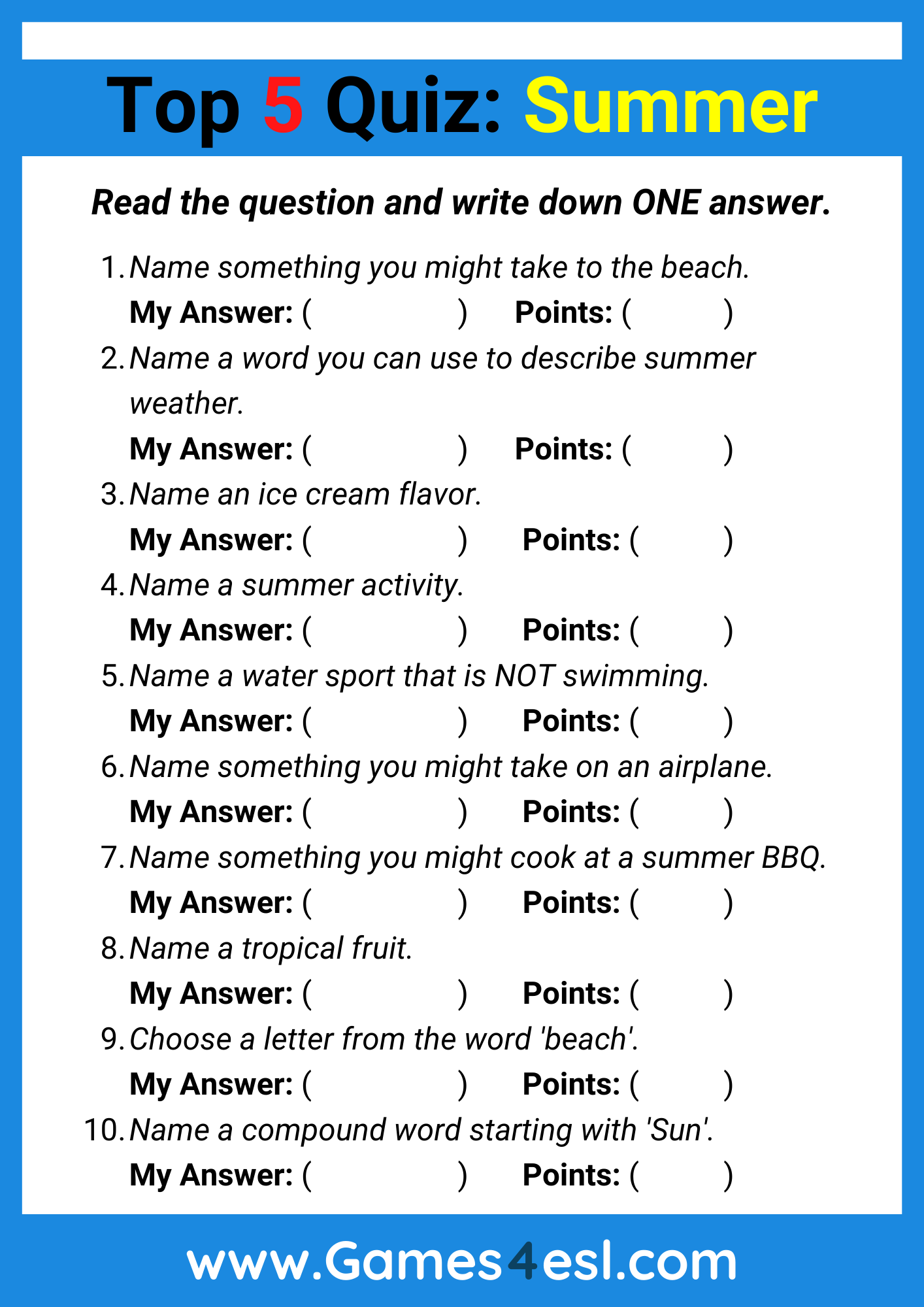 Summer Quiz PDF