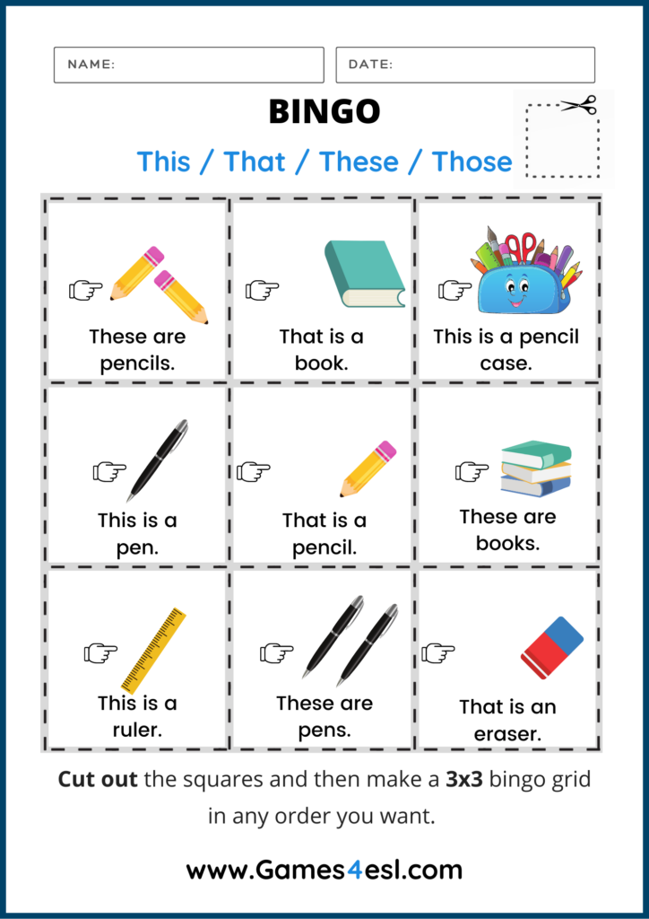 This That These Those Bingo Worksheet