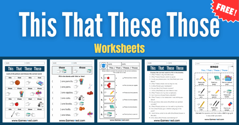 A Collage of various this that these those worksheets for kids.