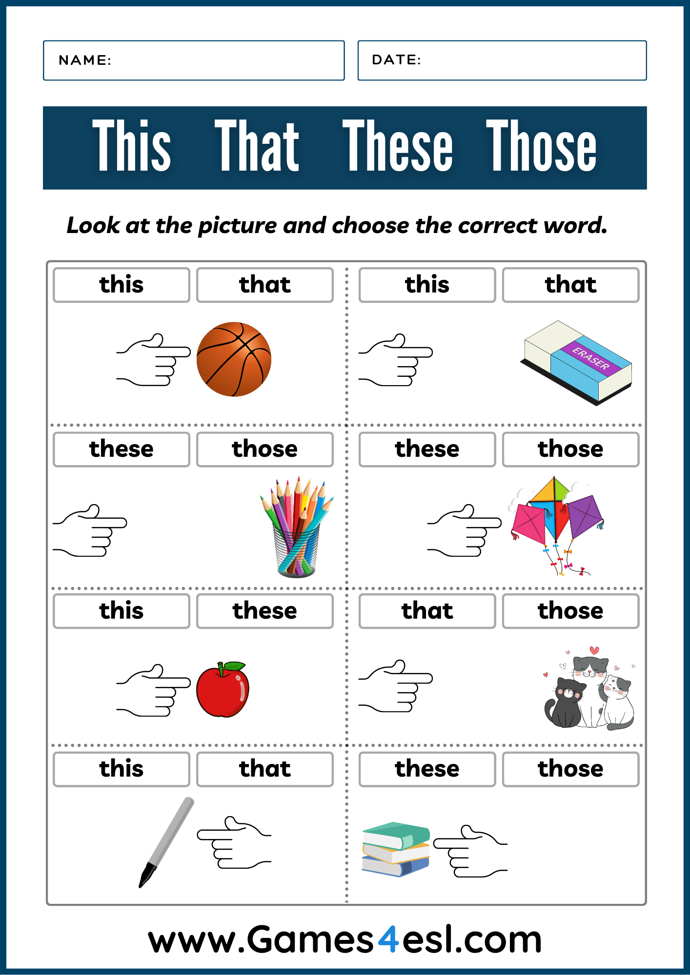 Demonstrative Pronouns Worksheet