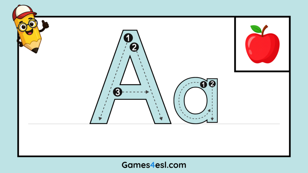 Preview of an uppercase and lowercase PowerPoint showing the letter A.