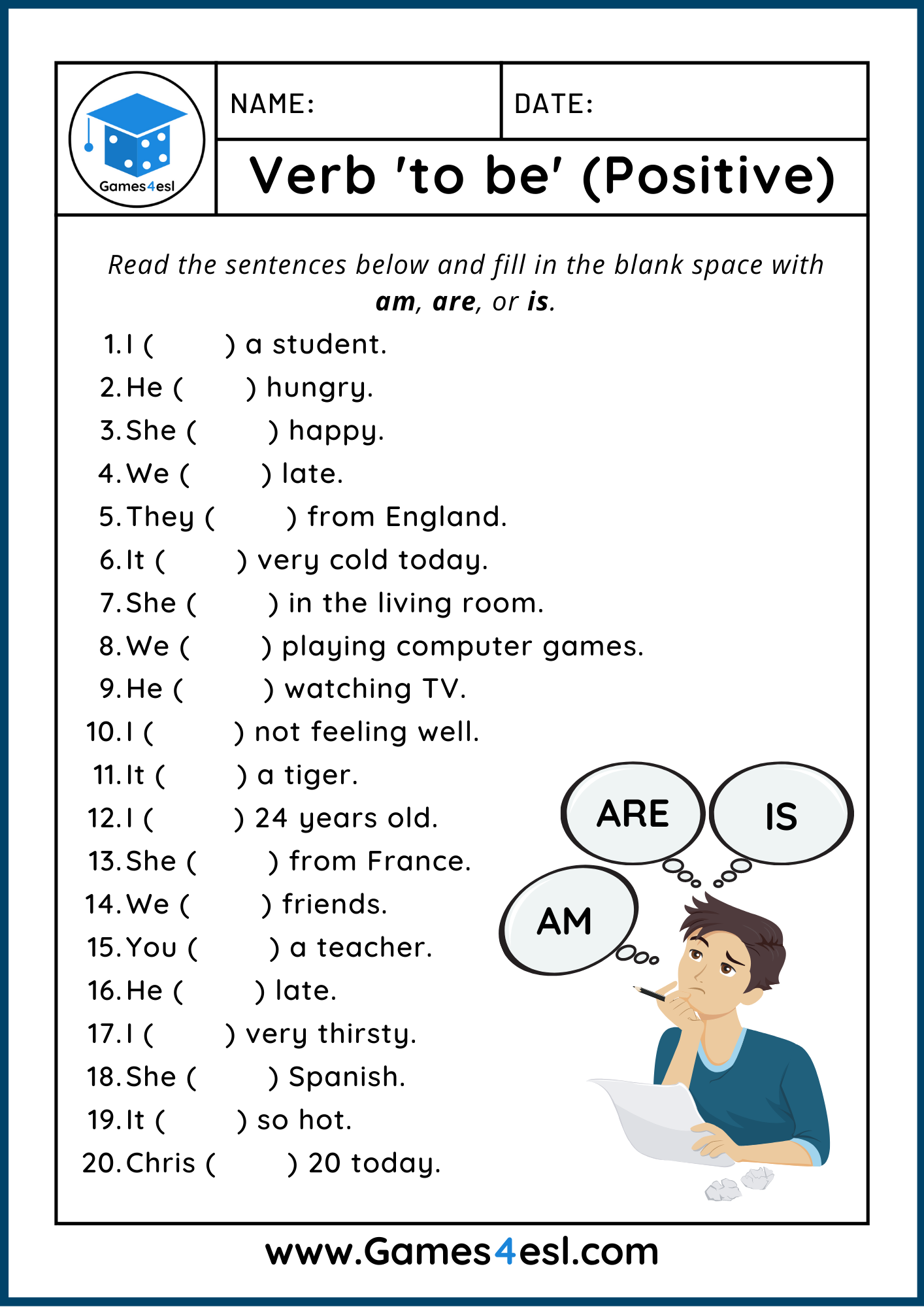 verb to be worksheets games4esl