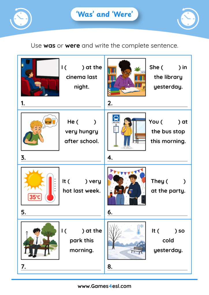 I was were writing practice exercise worksheet.